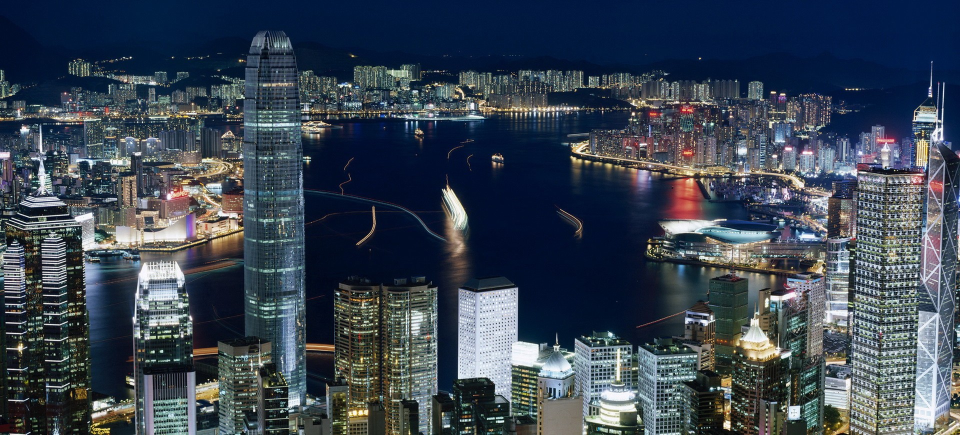 Baie et Skyline de Hong Kong by night